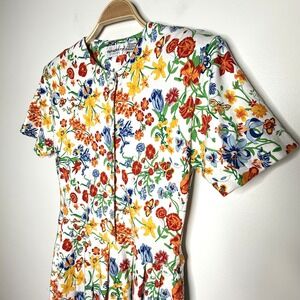 Vtg 90's Eagles Eye Floral Midi Dress Sz S Button Front Short Sleeve Cottagecore